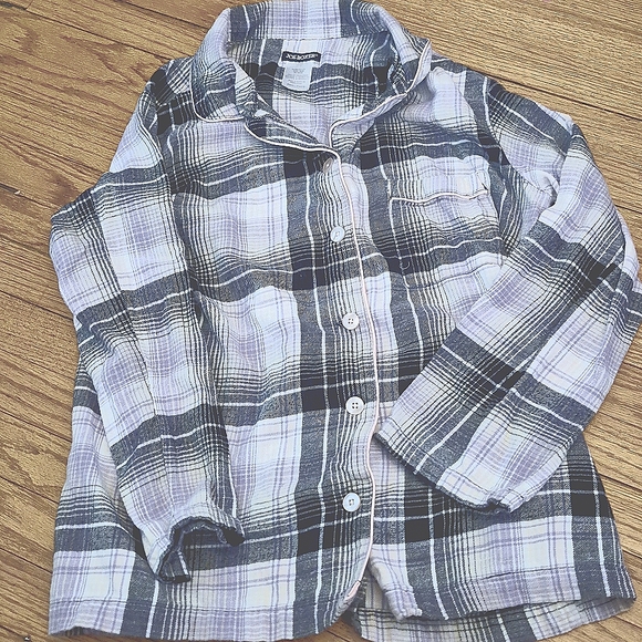 Joe Boxer Small Pajama Top l plaid gray, white, and pink button-up long sleeved - Picture 1 of 5